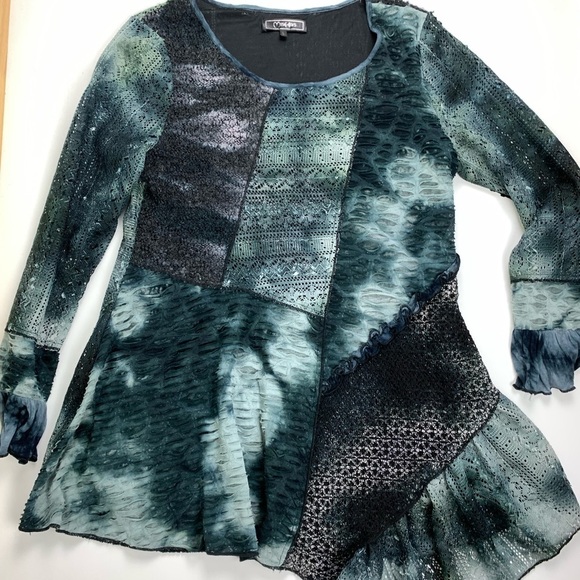 Minkas Long Sleeved Blue Textured Tunic Top size Large - Picture 5 of 11